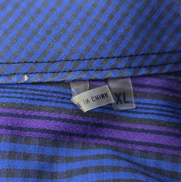 BUGATCHI BUTTON UP DRESS SHIRT FLIP CUFF BLUE & PURPLE STRIPE MEN XL SHAPED FIT - Picture 9 of 11